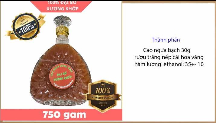 Rượu Cao ngựa Hùng Bình – Đại bổ xương khớp, chai 750 gam